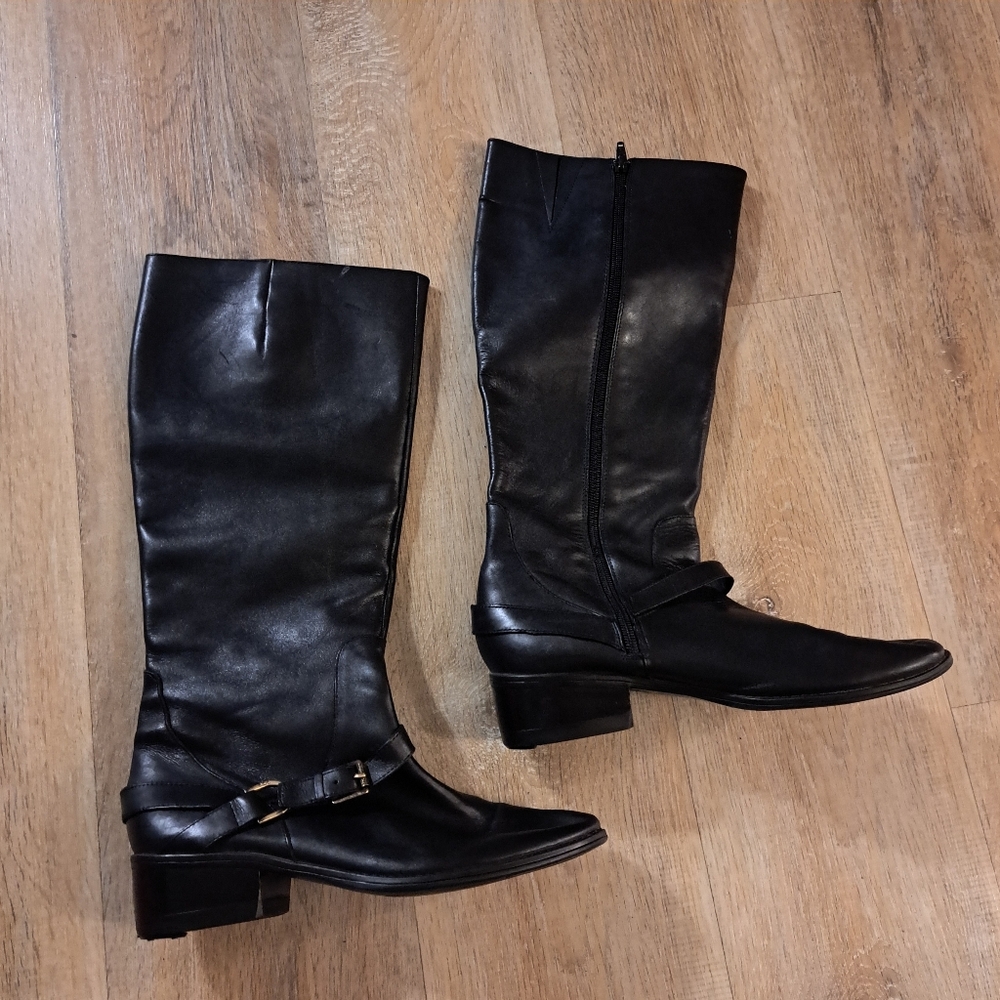RLL Ralph Lauren Black Leather Knee-High Classic Riding Boots Women's Size 8.5